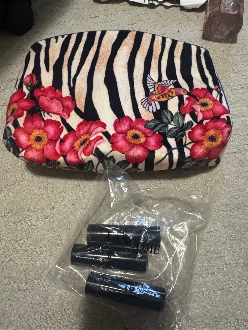 Lancôme lipsticks and Estée Lauder  Zebra Print Cosmetic Pouch - -NWT